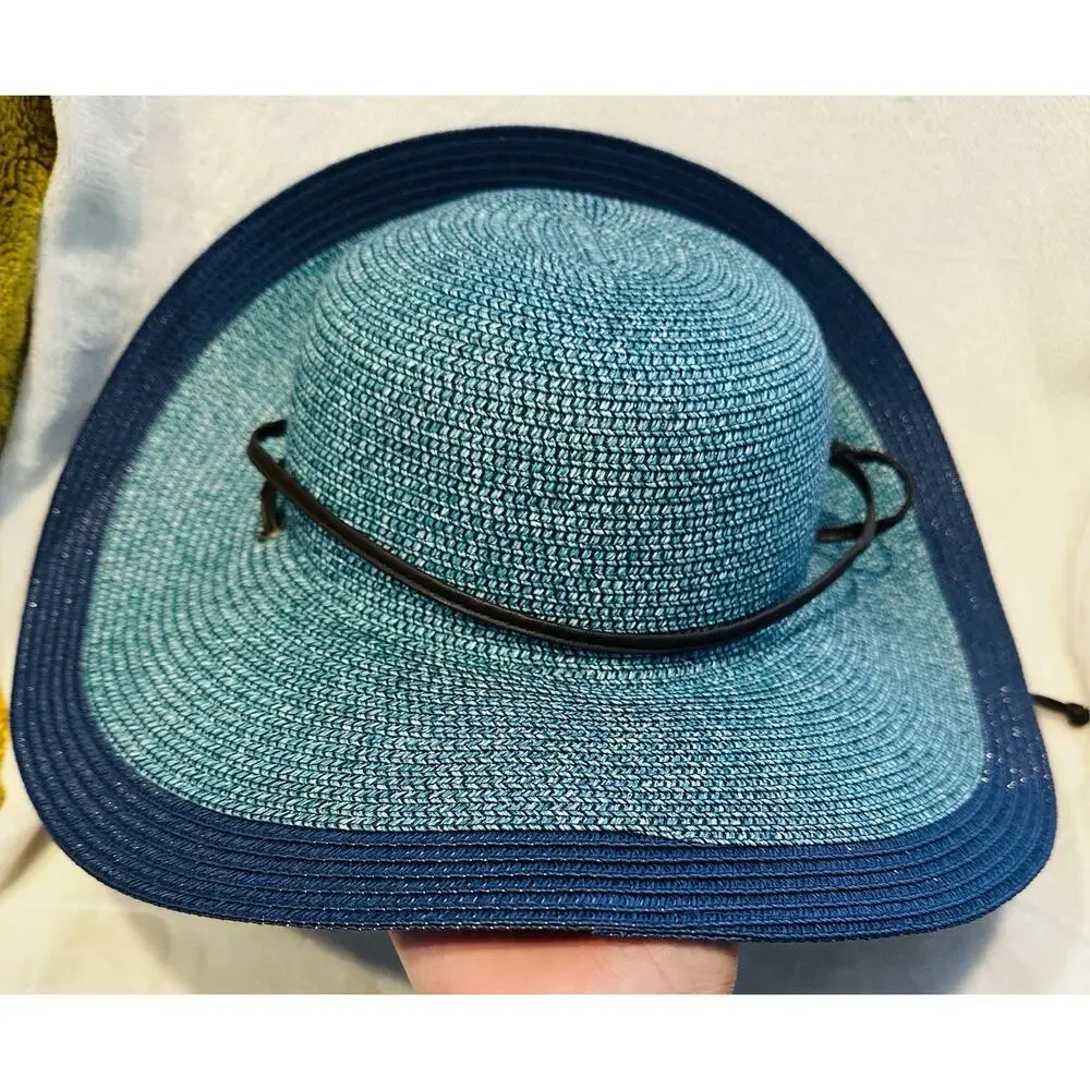 Sloggers Blue Wide Brim Sun Hat Garden Beach UPF Style Womens Sz Med 22.5 Resort